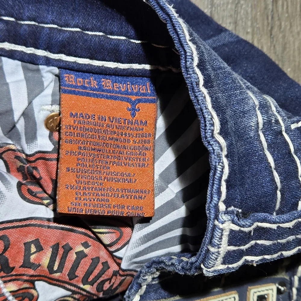 Rock Revival Slim Straight Mens Jeans Size 34 - Picture 7 of 16